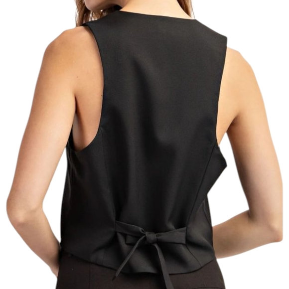 ROBERTSON + RODEO Gabrielle Tuxedo Vest Black Button Tie Back Women's Large Chic - Picture 4 of 10